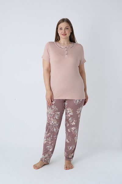 Cotpark Women's Plus Size Viscose Elastane Fabric Short Sleeve Pajamas Set 14676-B