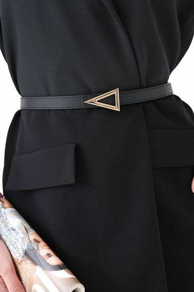 bayansepeti Faux Leather Black Belt with Triangle Buckle Detail