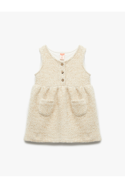 Koton Button Pocket Detailed Crew Neck Sleeveless Gilet Dress