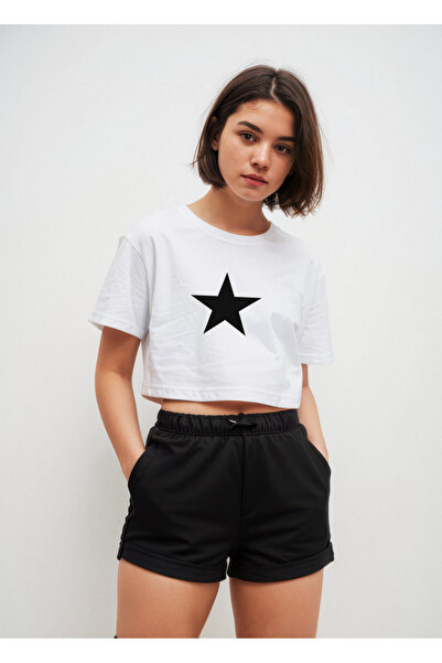 haha Tricou crop cu imprimeu stele pentru femei