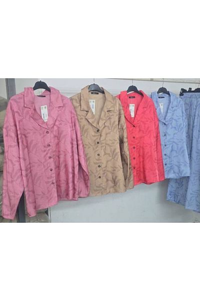 MODAGK Self Patterned Satin Pants Shirt Set