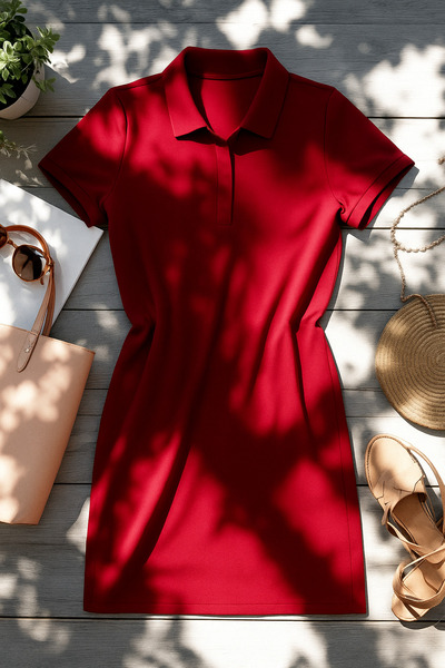 OTAKU Women's Polo Neck Modal Fabric Short Sleeve Casual Summer Mini Dress