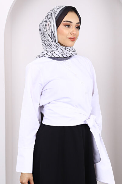 İmajButik Ecru Waist Tie Crop Shirt