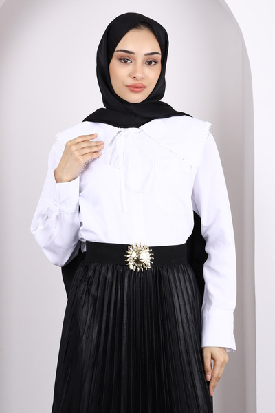 İmajButik Ecru Collar Fisto Detailed Shirt