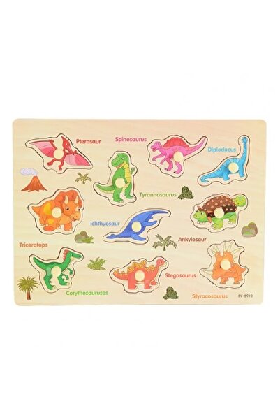 SDX Market Joc educativ de puzzle din lemn cu mâner, dinozauri