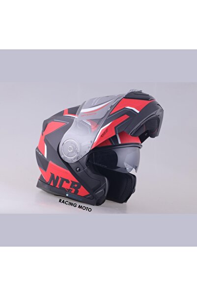 NCR KASK ÇENE AÇILIR VİSÖRLÜ 160 ECE BELGELİ- KIRMIZI GRAFİK Sticker Hediyeli