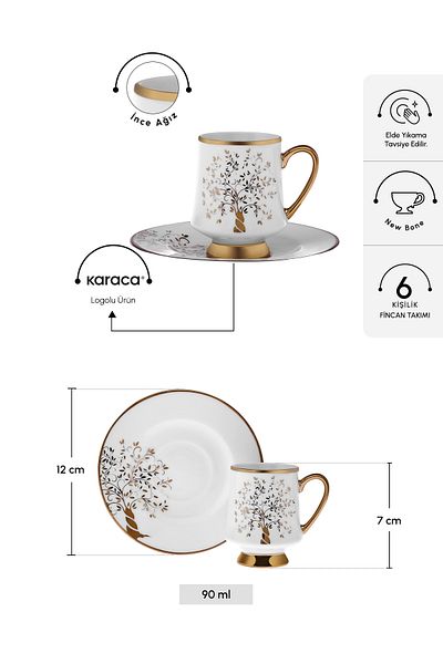 Karaca Fall 6-Person Coffee Cup 90 ml Gold