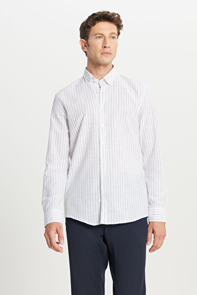 AC&Co / Altınyıldız Classics Men's Gray 100% Cotton Slim Fit Button-Down Collar Dobby Shirt