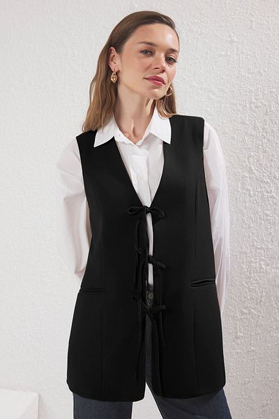 Trendyol Modest Black Front Tie Closure Woven Vest TCTSS24YL00003