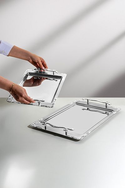 Nehir Lalezar Satin Set of 2 Steel Trays
