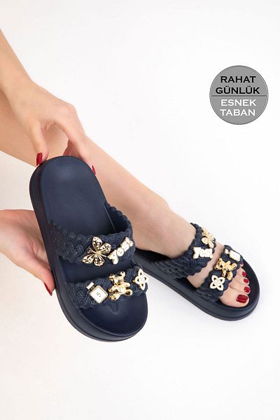 SOHO Navy Blue Women's Slippers 20305