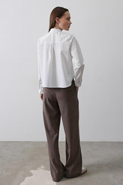 Trendyol Collection Hnědé kalhoty s širokým páskem/širokými nohavicemi TWOAW26PL00107