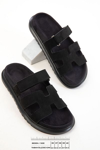 SOHO Black Suede Women's Slippers 20697