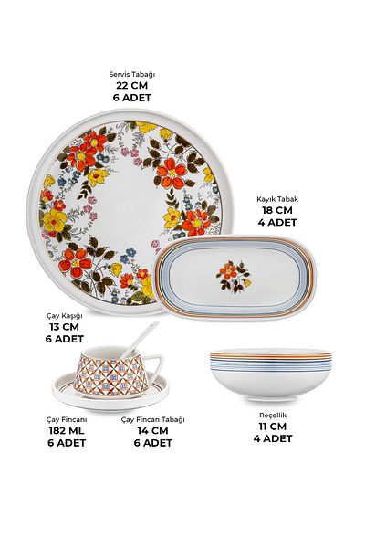Emsan Terrarium Porcelain 32 Pieces Breakfast Serving Set for 6 Persons