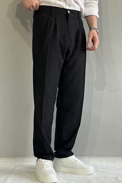 Trendyol Collection Black Pleated Comfortable Linen Look Cotton Pants Tmnaw26Pl00003