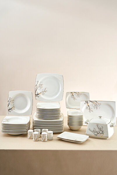 Karaca Square Bone Autumn 60 Parça 12 Kişilik Yemek Takımı Gold