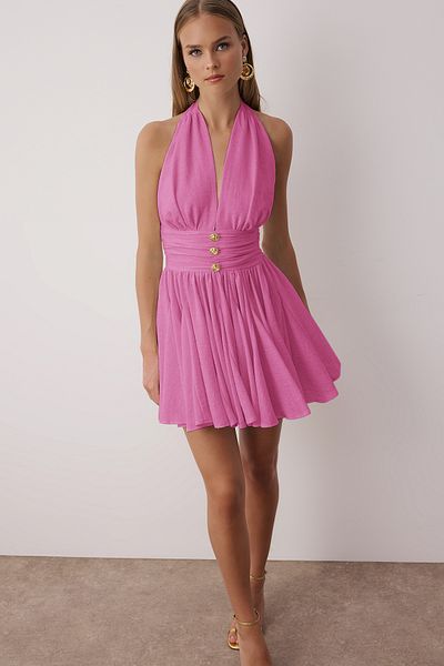 Trendyol Collection Fuchsia Waist Cutout/Skater Fall Detail Chiffon Short/Mini Dress Tprss25El00319