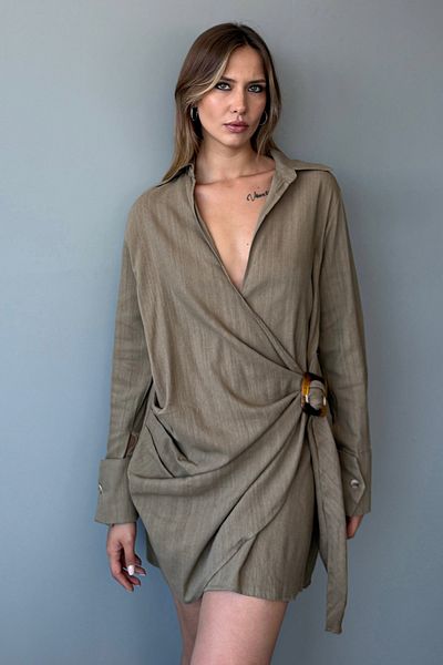 Trendyol Collection Brown Accessory Detailed Double Breasted Short / Mini Woven Dress Twoss25El00923