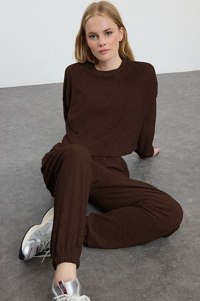 Trendyol Collection Brown Relaxed/Comfortable Fit Towel Knitted Tracksuit Set Twoaw22Em0138