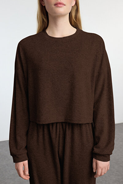 Trendyol Collection Καφέ Χαλαρή/Άνετη Πετσέτα Πλεκτή Φόρμα TWOAW22EM0138