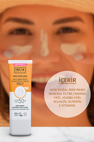 Incia %100 Doğal Yüz Güneş Kremi Leke Karşıtı Aydınlatıcı Mineral Filtre SPF 50+ UVA1 UVA2 UVB 30 ml