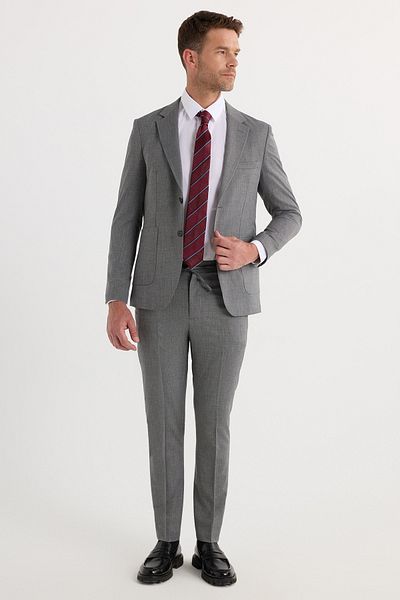 Tudors Men's Regular Fit Anthracite Stretch Lycra Fabric Mono Collar Suit with Pocket