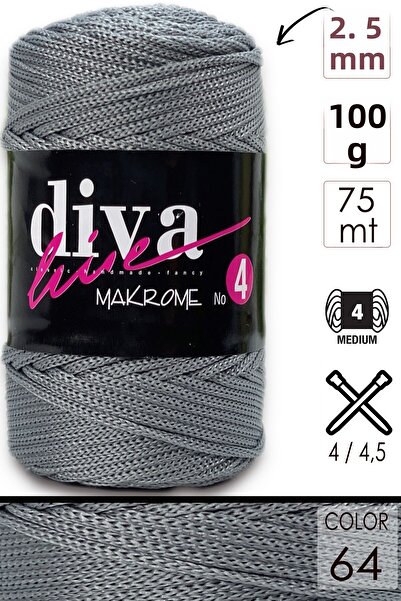 Diva İplik Diva Macrame 4 - 64 Pantofi groși din fire gri închis