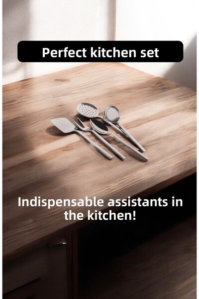 ÖZLİFE مجموعة أدوات الخدمة الآسيوية من Özlife مكونة من 5 قطع من مجموعة مغارف المصفاة