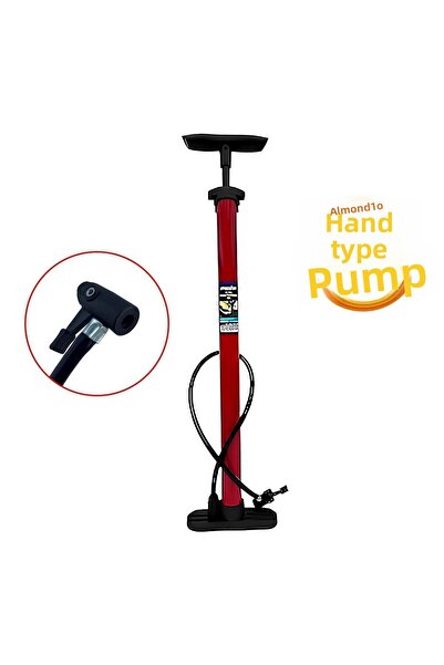 Badem10 Red Hand-Held Bicycle Air Pump - With Foot Handle