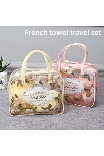 ARVALE مجموعة حمام ومكياج الورد الفرنسي |   منشفة استحمام للسفر، صابون، مشط، ...