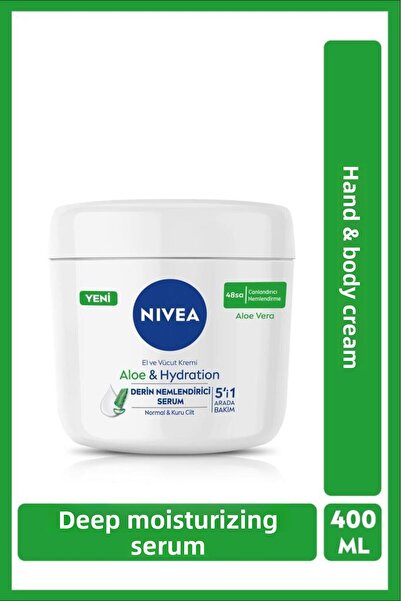 NIVEA كريم الألوفيرا 5 في 1 لليدين والجسم 400 مل، مصل ترطيب لمدة 48 ساعة، للب...