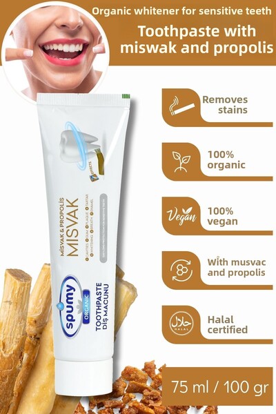 Spumy 100 جرام معجون أسنان عضوي للتبييض الحساس مع ميسفاك وبروبوليس