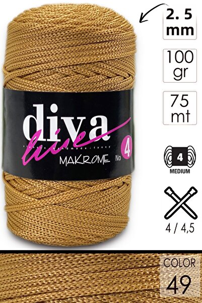 Diva İplik 2 مم - 100 جرام خيط بوليستر مكرامية 90 متر خيط بولي بروبيلين مكرام...