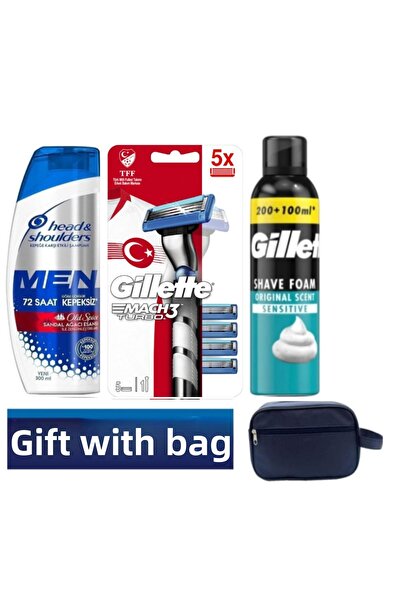 Gillette Mașină Mach3 Turbo 3d + 5 lame de ras de schimb + 250 ml spumă + pun...