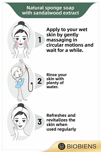 Biobiens الاستحمام بخلاصة خشب الصندل وصابون إسفنجي طبيعي خاص للبشرة