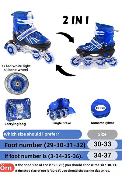 YILDIRIM OYUNCAK 2+1+1 AdjuStable LIghted ChIldren'S Skate - SIngle Row wIth SIlIcone WheelS