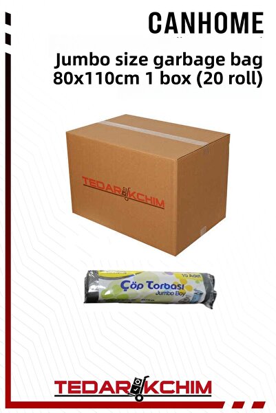 Canhome Jumbo Size 80x110cm Black Garbage Bag - 50 Micron, 1 Box (20 Rolls)