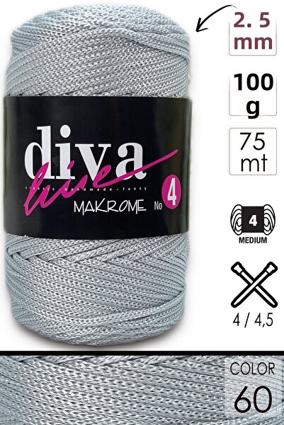 Diva İplik ديفا مكرامية - 60 فضي، خيط سميك (رقم: 4)