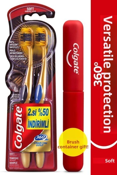 Colgate فرشاة أسنان ناعمة للحماية متعددة الاستخدامات باللون الذهبي الفحمي 360...