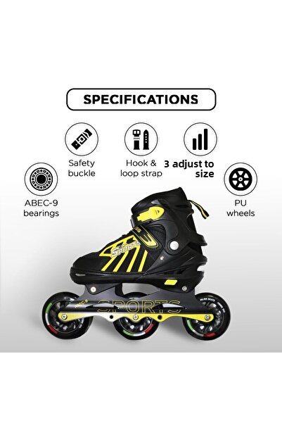 Endless Inline Adjustable Skates | Medium Size 34-38 Eur | Yellow | 100 Mm Pu Wheels