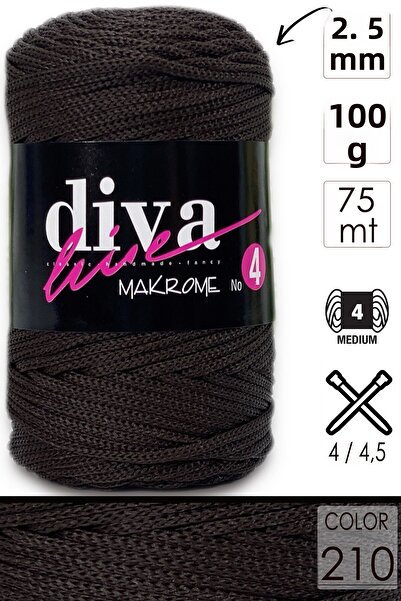 Diva İplik حبل ديفا مكرامية سميك (رقم: 4) 210 بني داكن