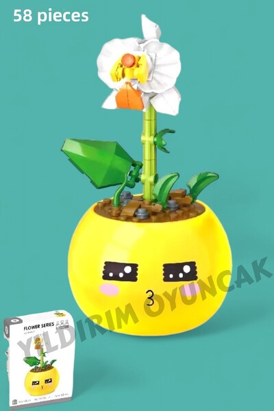 YILDIRIM OYUNCAK Micro Block Flowers in a Pot 58 Piece Building Block - Mini Block Set with Decorative Pots Lego Flower Emoji