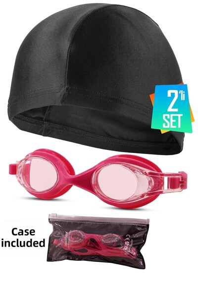 Telvesse Set of 2 Boned - Waterproof Swimming Goggles, Pink Adult Swimsuit - Air Seaside with Case 1015