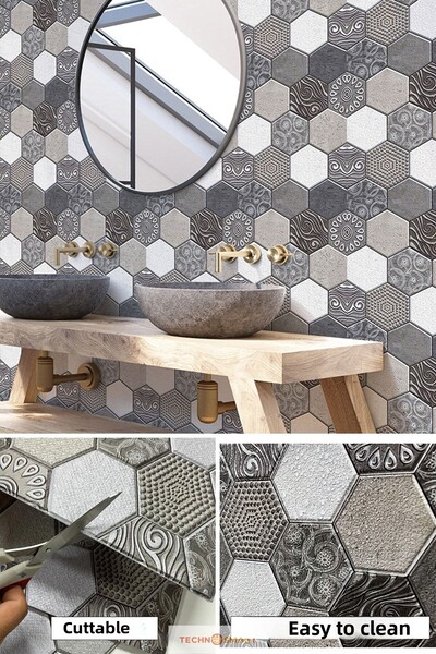 TechnoSmart 1pc Self Adhesive 30cmx30cm 3d Wallpaper Covering Waterproof Kitchen Bathroom
