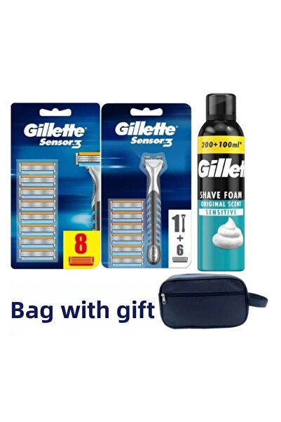 Gillette Sensor3 Machine + 14 Pieces Spare Razor + 250 Ml Foam + Travel Bag