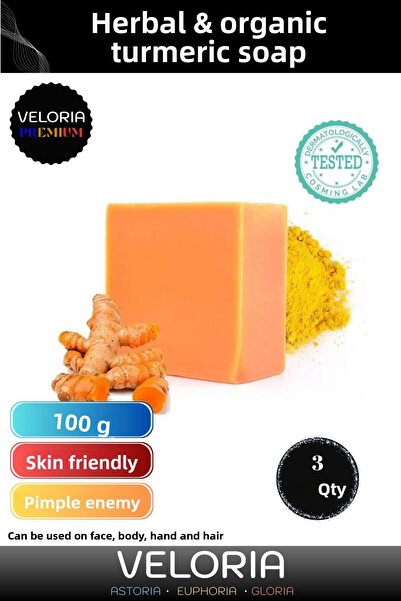 Veloria سلسلة فاخرة - صابون عضوي طبيعي 100% لشعر الوجه والجسم، 3 قطع من الكرك...