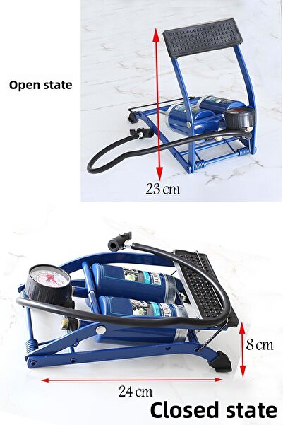 Badem10 Pompă de aer de tip picior Pompă pentru bicicletă cu roți cu rezervor dublu de aer cu manometru