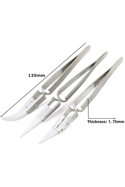 HZFWDMH 3 قطع 3 ملقط لحام إلكتروني بطرف مستقيم من السيراميك، مضاد للكهرباء الساكنة ومقاوم للأحماض العكسية