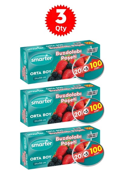 SMARTER 300 كيس ثلاجة حجم وسط 3 عبوات (100 قطعة × 3)