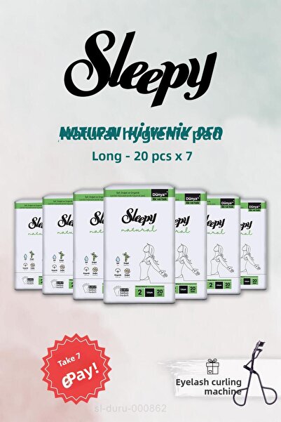 Sleepy اشتري 7 وادفع 6 فوط صحية طبيعية طويلة 20 قطعة ومجعد للرموش